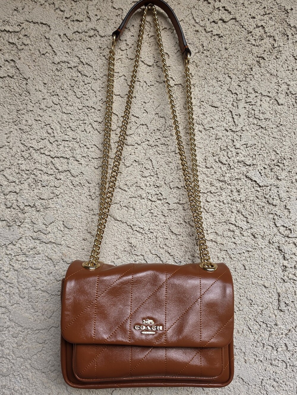 Coach Elodie Crossbody Bag 18 With Leather Quilting Handbag Gold/Cinnamon NWT